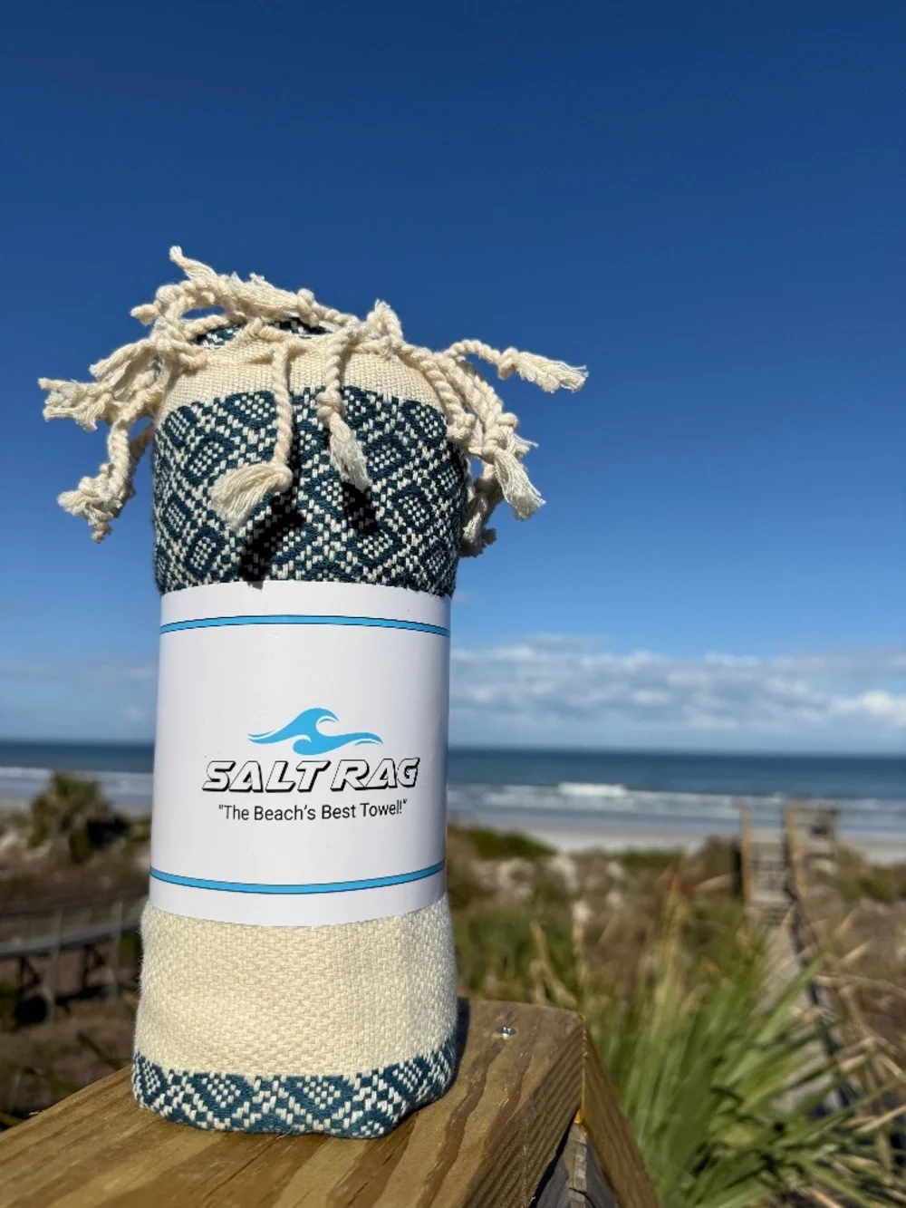Crab Trap Rag Teal — Salt Rag™ Sand-Resistant Turkish Beach Towel - Picture 1 of 3